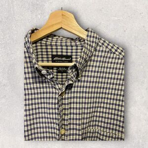 Eddie Bauer Men's Short Sleeve Casual Button Down‎ Shirt Blue White Large